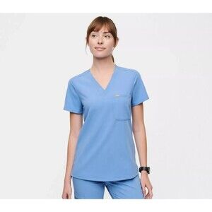 NWOT FIGS Women's Catarina Slim One-Pocket Scrub Top Ceil Blue Size L